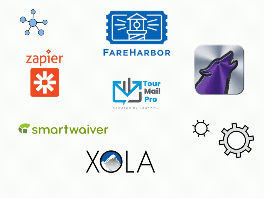 Logos of all the platforms that Tour Mail Pro email marketing integrates with seamlessly.